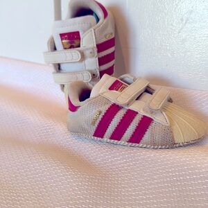 Baby Adidas white with pink shoe- size 2 infant
